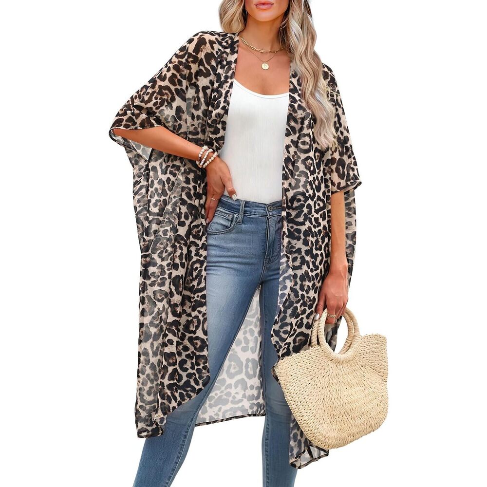 Bathing Suit Cover Up for Women Beach Kimono Coverups Cheetah Print - Picture 2 of 5